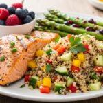 Grilled salmon with veggies and cranberries